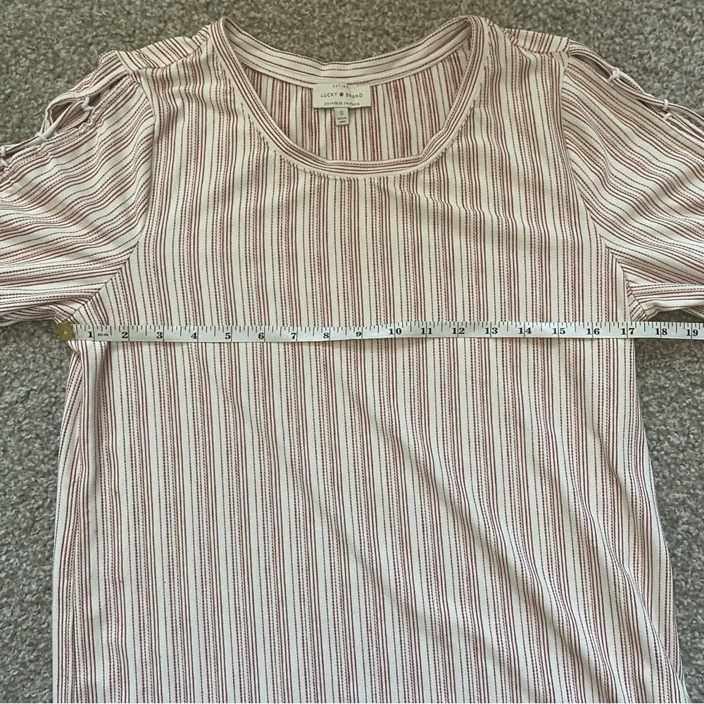 LUCKY BRAND Vertical Stripe Lace Up Flutter Sleeve Blouse - Picture 5 of 10